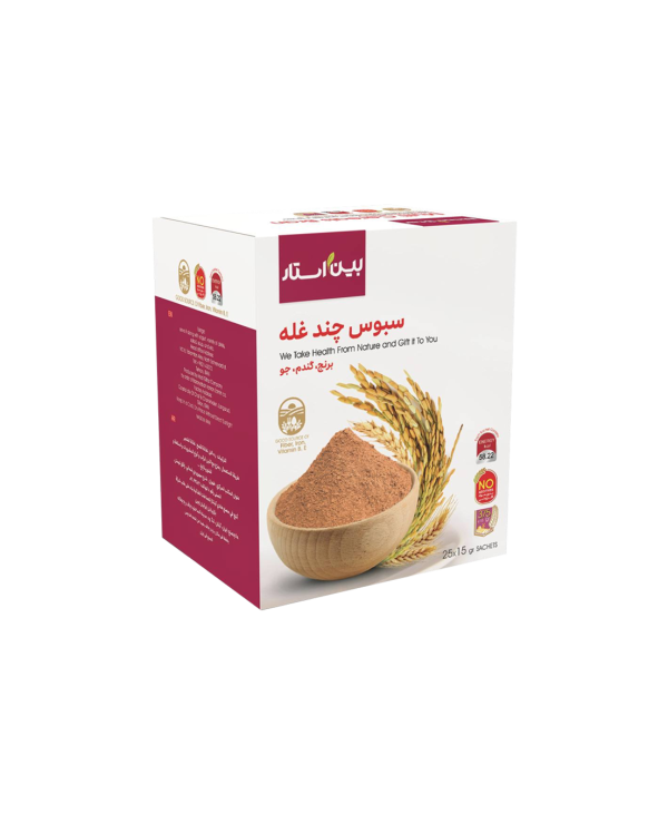 تصویر بسته‌بندی سبوس چند غله بین‌استار حاوی ۲۵ ساشه ۱۵ گرمی